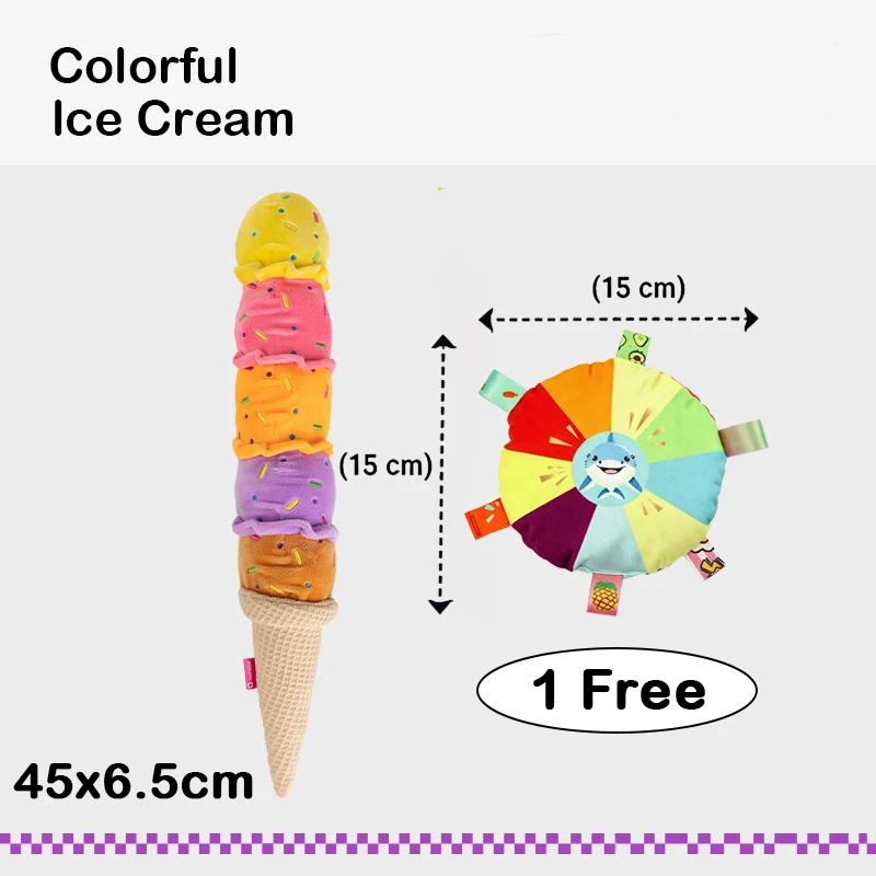 Colorful Dog Squeaky Toy Ice Cream Plush Teething Chew Interactive Stress Relief Boredom Relief Puppy Molar Pet Chew Toy