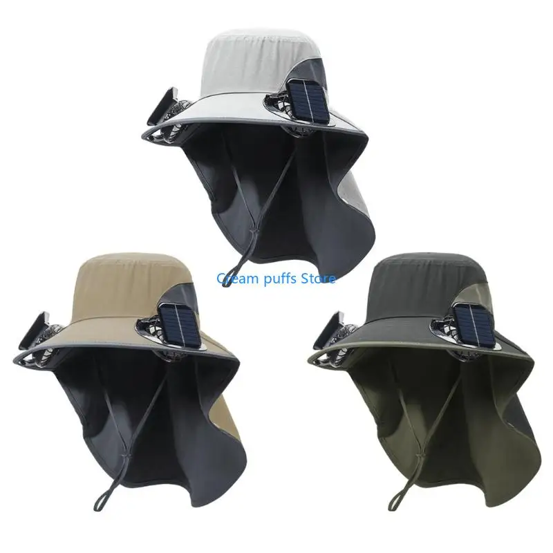 50LE Solar Charged Sun Hat With Controllable Fan Moisture Wicking Fabric For Gardening Hiking Beach Activity