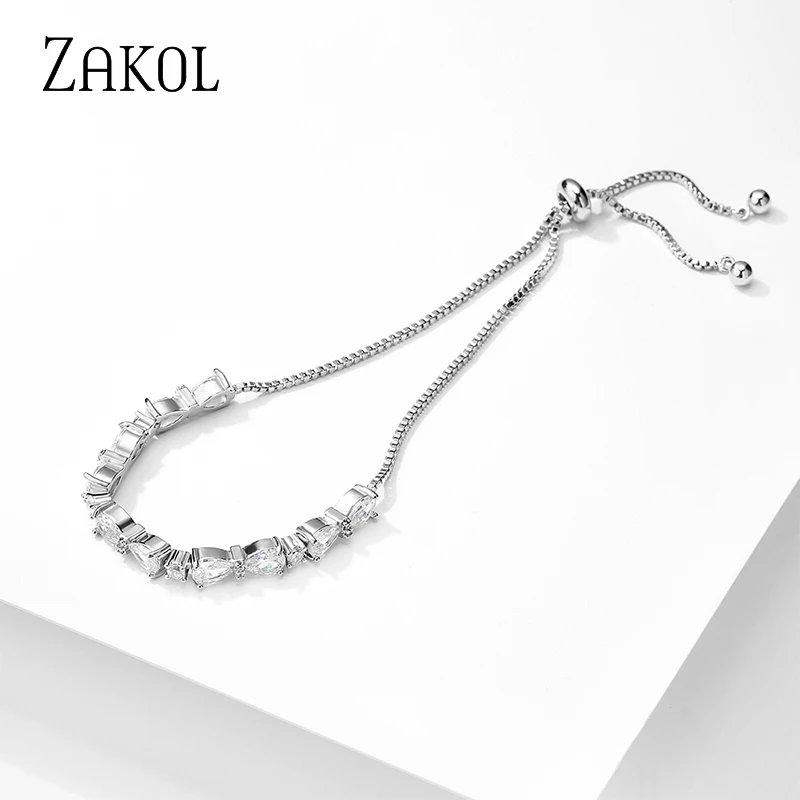 ZAKOL Simple Water Drop Zirconia Adjustable Bracelets for Women Fashion Wedding Party Anniversary Jewelry Gifts BP1021