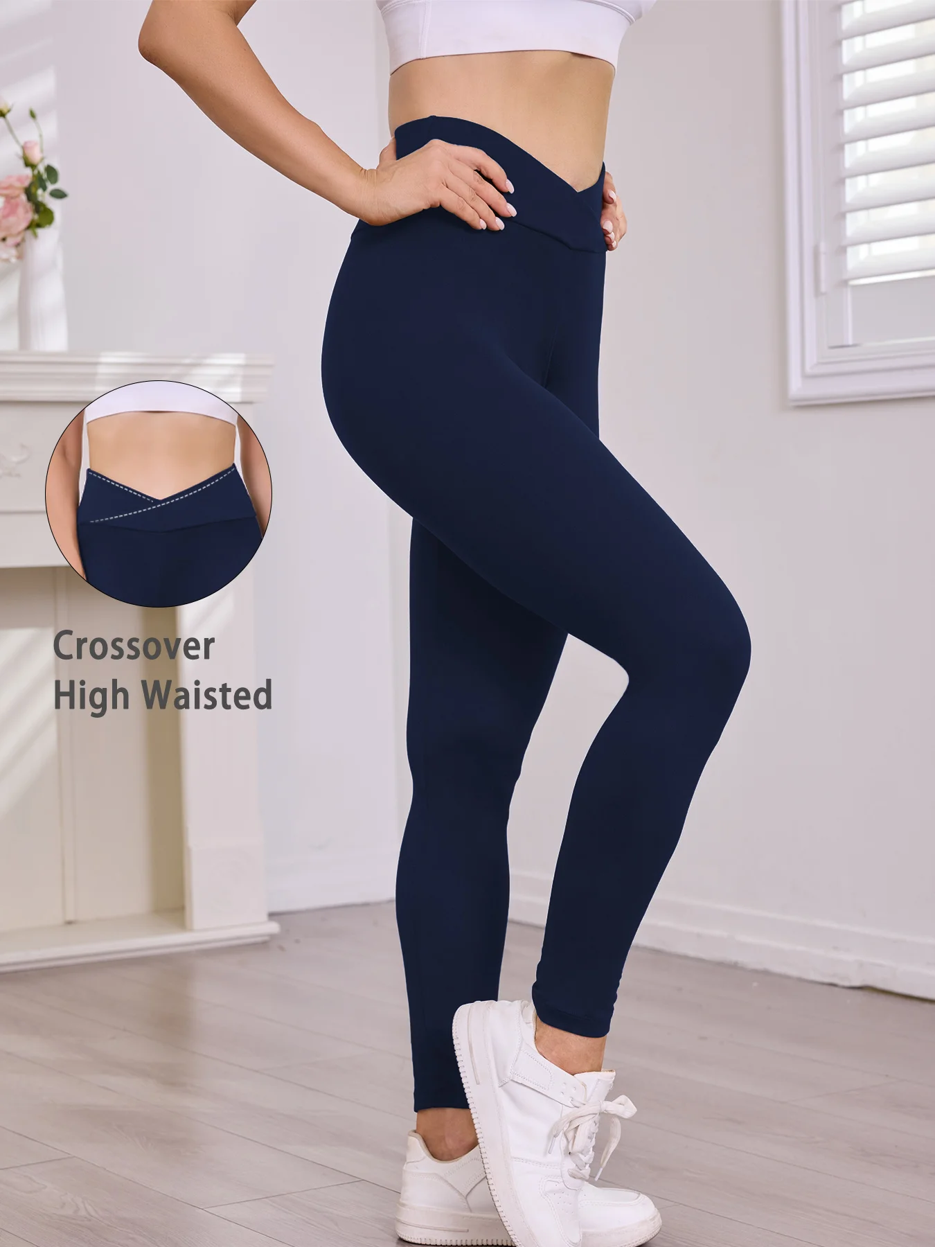 Leggings a vita alta incrociati super morbidi da donna, controllo della pancia, allenamento, yoga, corsa, abbigliamento casual