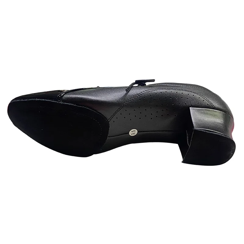 أحذية Venus Lure الرياضية للرقص اللاتيني الأسود المخصصة للرجال من الجلد اللامع مع ثقب 1.6 بوصة