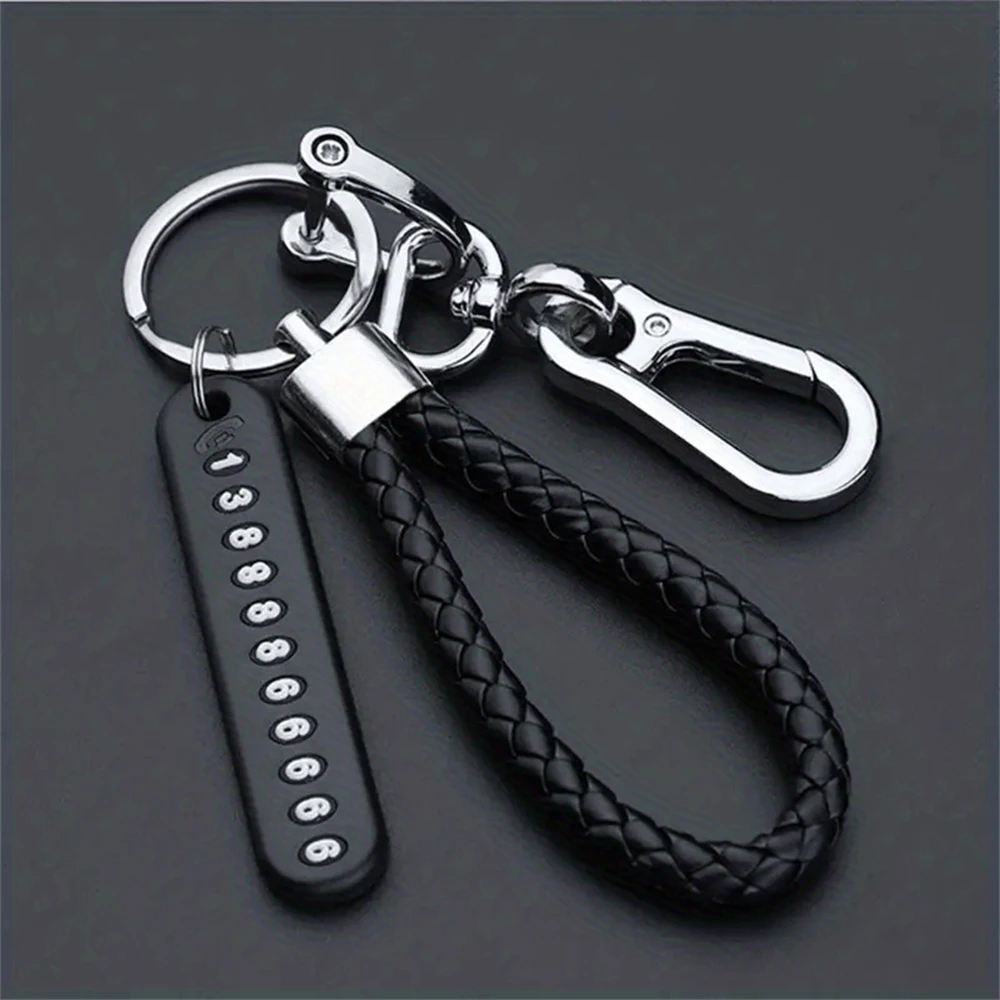 1 anti lost car keychain, hand woven rope keychain, phone number plate, car keychain, car key universal