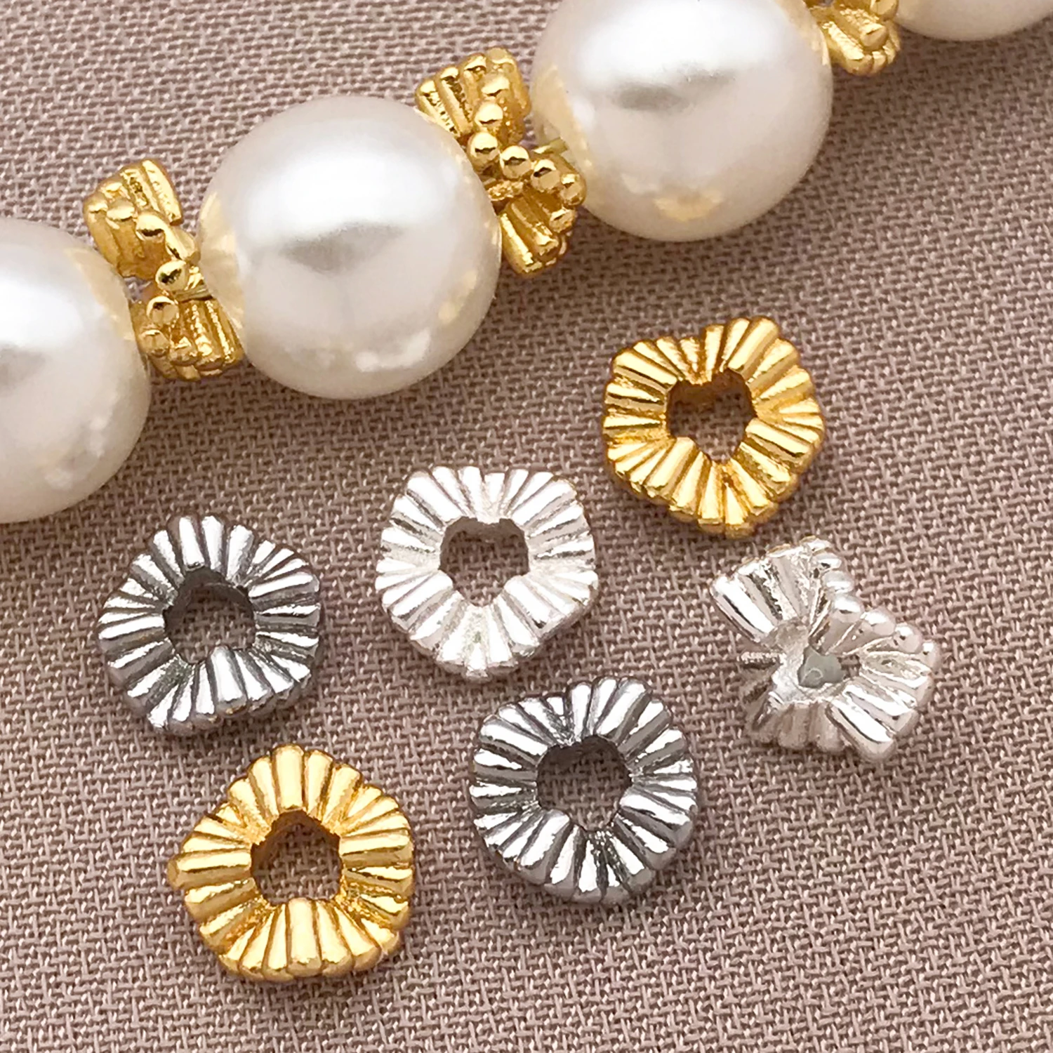 Mix 5/10pcs 18K Copper Plated Real Golden Thick Silvery White Golden Wave Spacing Beads, DIY Jewelry Making Accessories