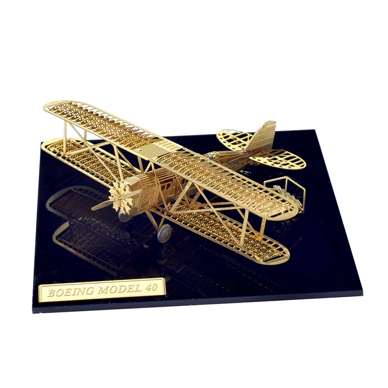 Metal Assembled Boeing 40A Static Biplane Model Adult Handmade Three-dimensional Puzzle Boeing Aircraft Assembled Model