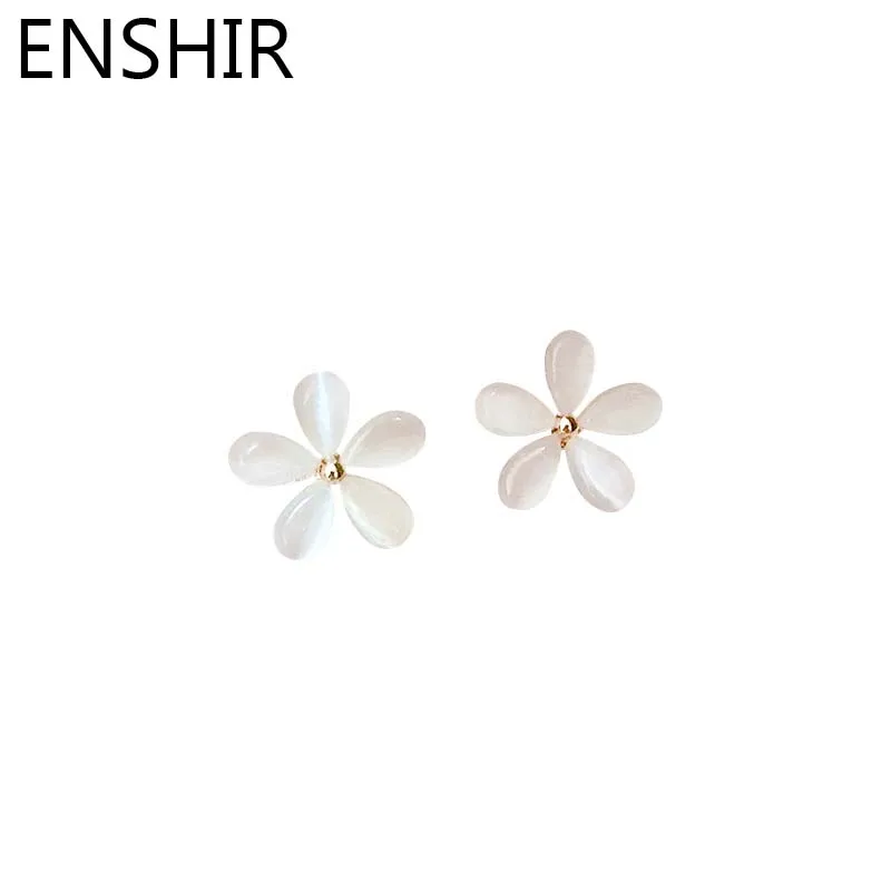 ENSHIR Opal Flower Shape Stud Earring for Women Fashion Daily All-match Ear JewelryAccessory Festival Gift