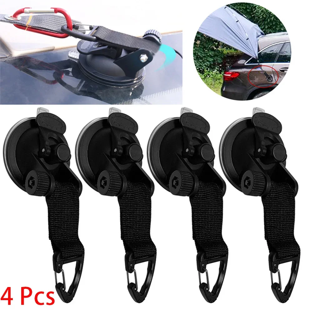 2/4ps Heavy Duty Suction Cup Hooks with Carabiner Outdoor Camping Car Awning Fixing Straps for Tarp Tent Securing
