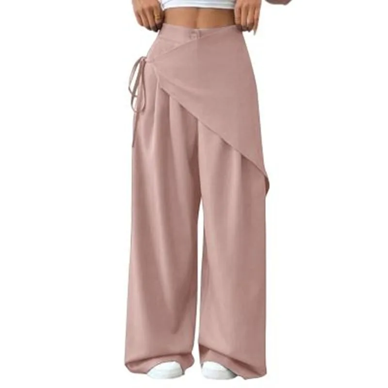 Immagine 6: Pantaloni Eleganti Irregolari da Donna, Vita Alta, Gamba Larga, Nuova Moda, Tinta Unita, Casual