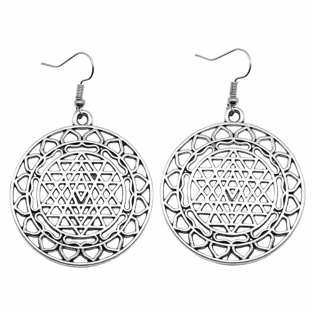 1pair Sri Yantra Pattern ear piercing Couple pendants charms for jewelry making cute hook Size 18x19mm