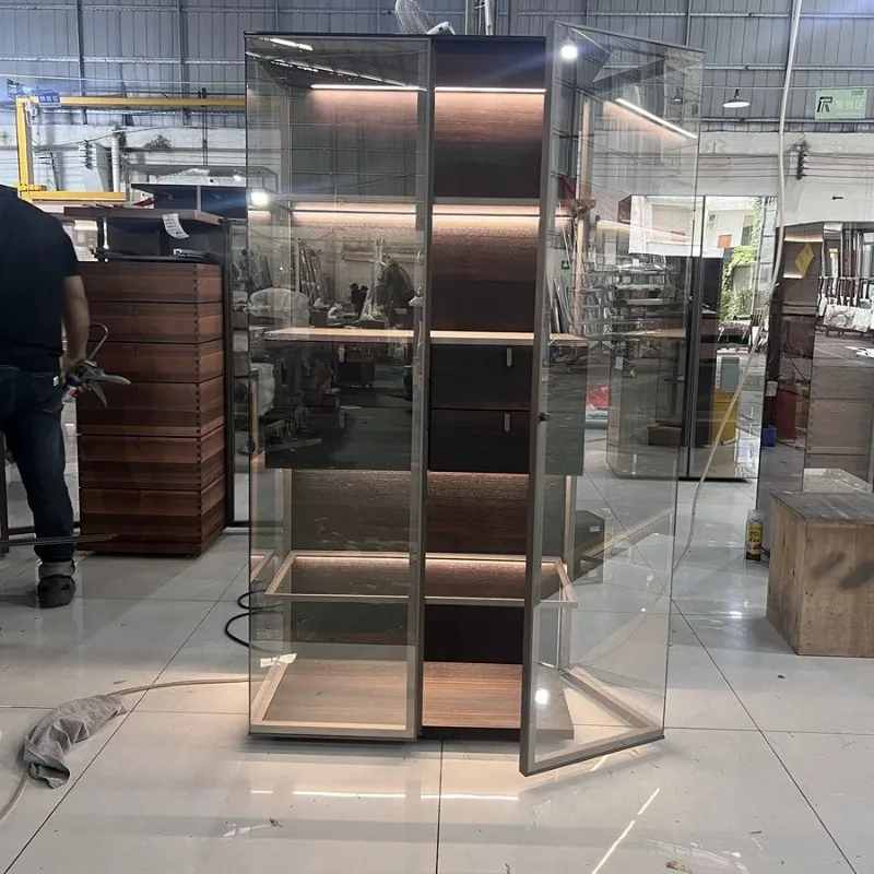 Italian light luxury, double-door glass aircraft cabinet, wine cabinet, display cabinet, high-grade, aluminum alloy, tempered
