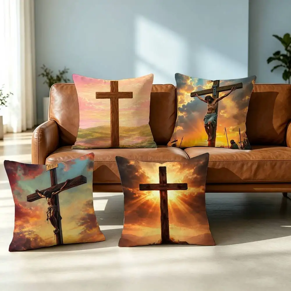C-Cross Crucifix-X Square Double-Sided printed Pillow Case Bedroom Bedside Pillow Sofa Cushion Cover Gift