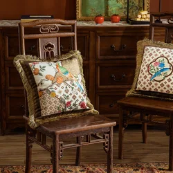 Chinese Flora Bird Pillows Brown Cushion Case Luxury Velvet Decorative Pillow Cover For Sofa 45x45 30x50 Home Decoration
