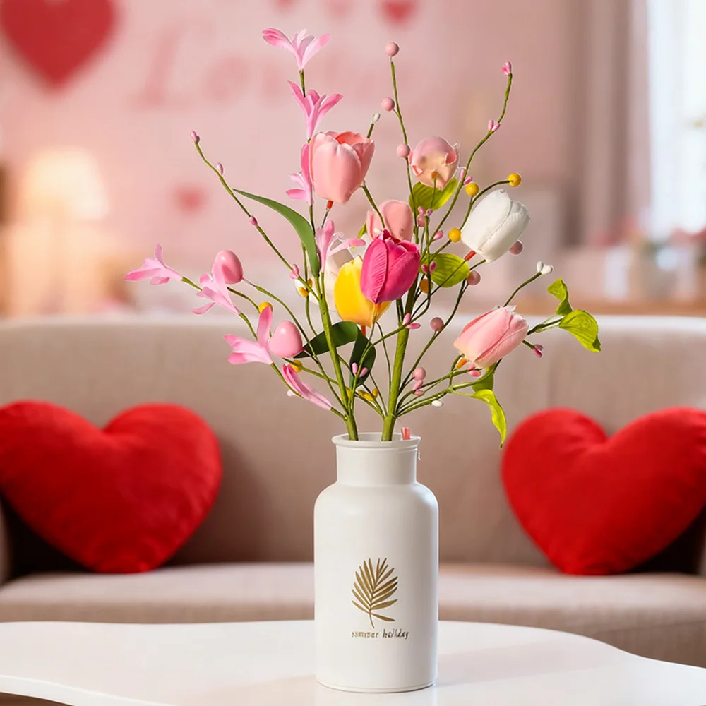 Ramas de tulipán para el Día de San Valentín, accesorios de bayas y mariposas rosas, decoración del hogar, centro comercial, relleno de jarrón para exhibición, sala de estar