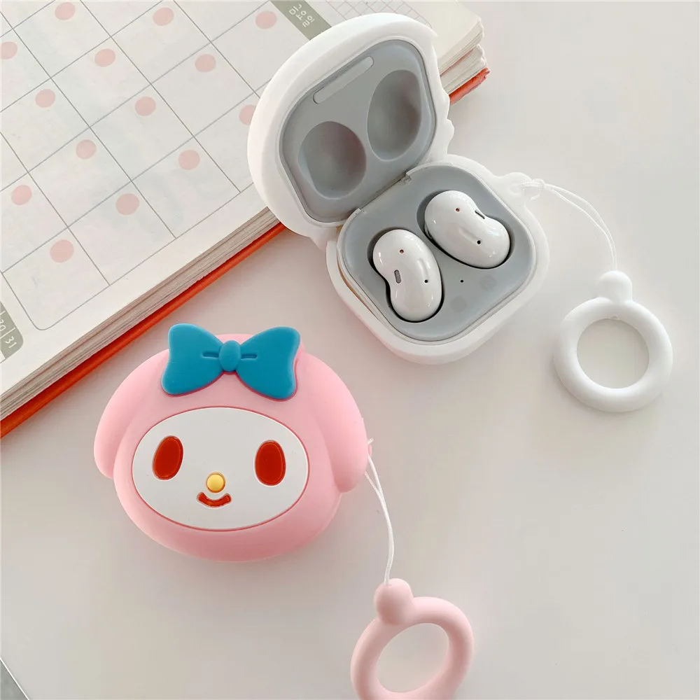 MINISO Hello Kitty Earphone Case Cover For Samsung Galaxy Buds Live/2Pro/FE Silicone Wireless Earbuds Protective Cover With Hook