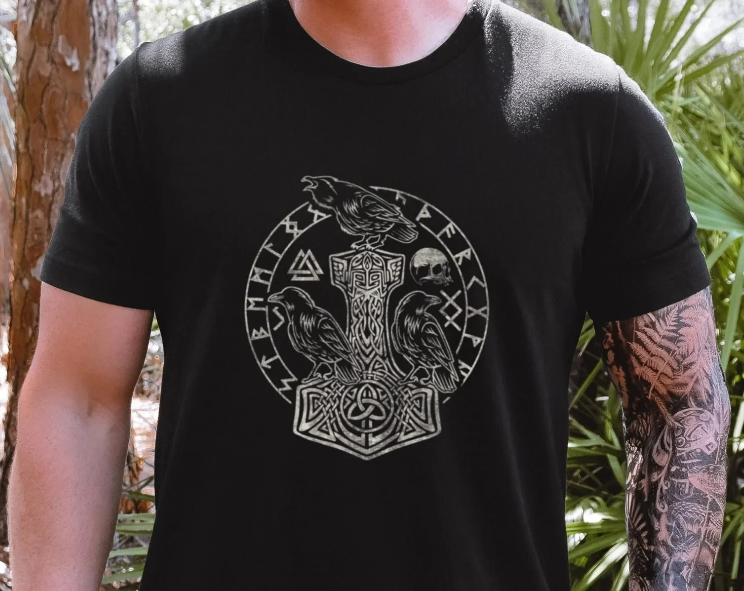 Camiseta de manga corta con estampado vikingo, mitología nórdica, Ragnar Heritage Valhalla rune Odin hammer mjolnir vikingo