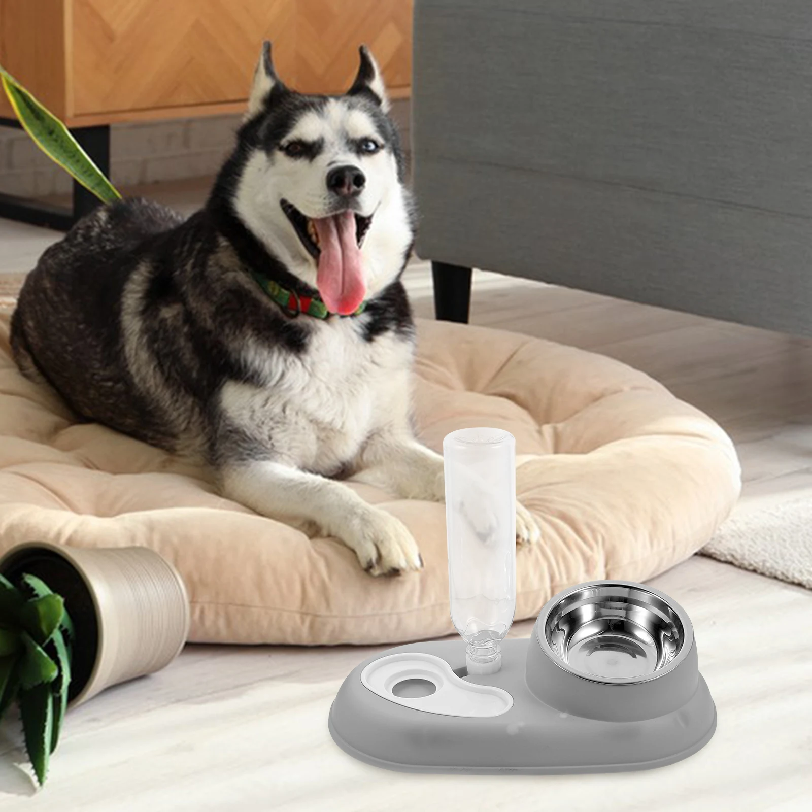 

Automatic Water Dog Bowl Grey Stainless Steel Cat Food Bowl Safe Cat Water Dispenser Design Practical Pet Supplies