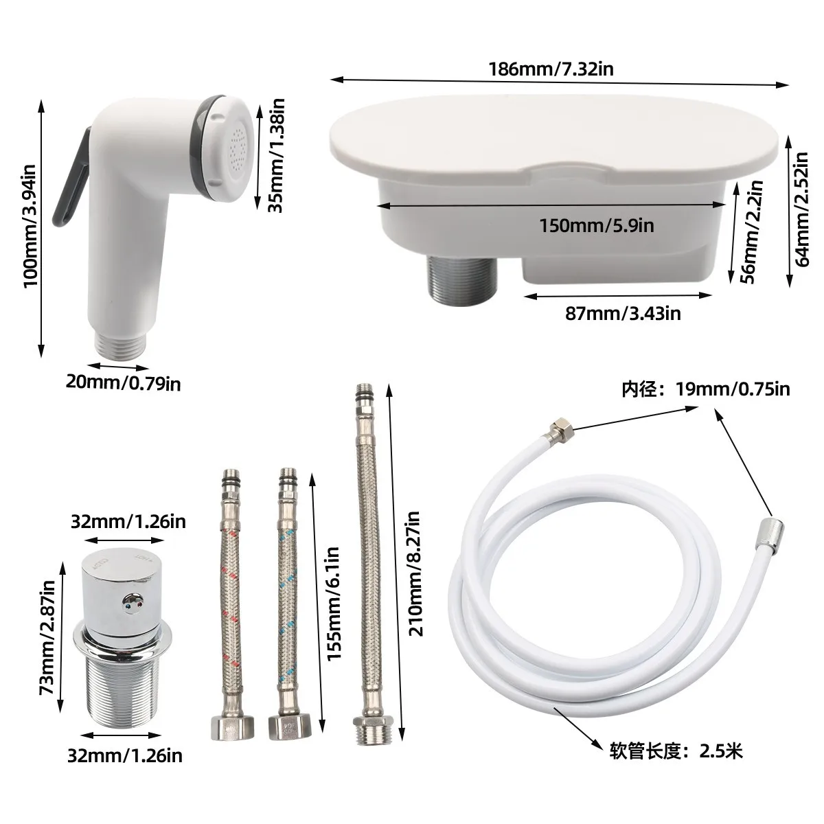 for rv Exterior Shower Kit with Hot Cold Mixing Valve Recessed Wall Mount Sprayer and 2.5M Retractable PVC Hose for Yacht Boat