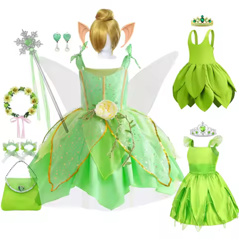 Tinker Bell Dress Girls Halloween Costumes Kids Girl Green Fairy Princess Fancy Tinkerbell Dress Birthday Party
