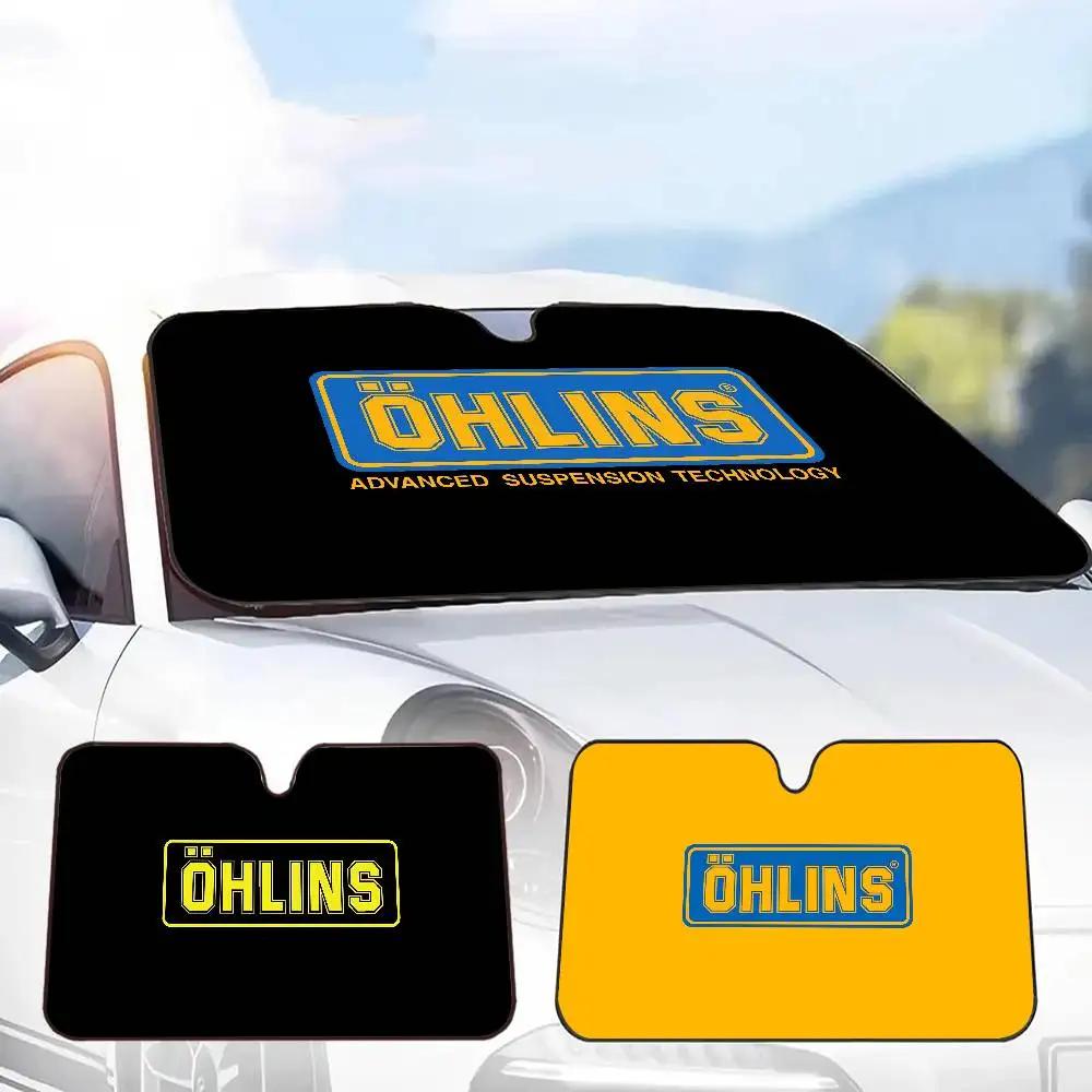 Super shock absorber O-Ohlins Sunshade Windscreen 3D Film Plaid Gift Novelty Car Front Window Visor 70x130cm Sun Visor