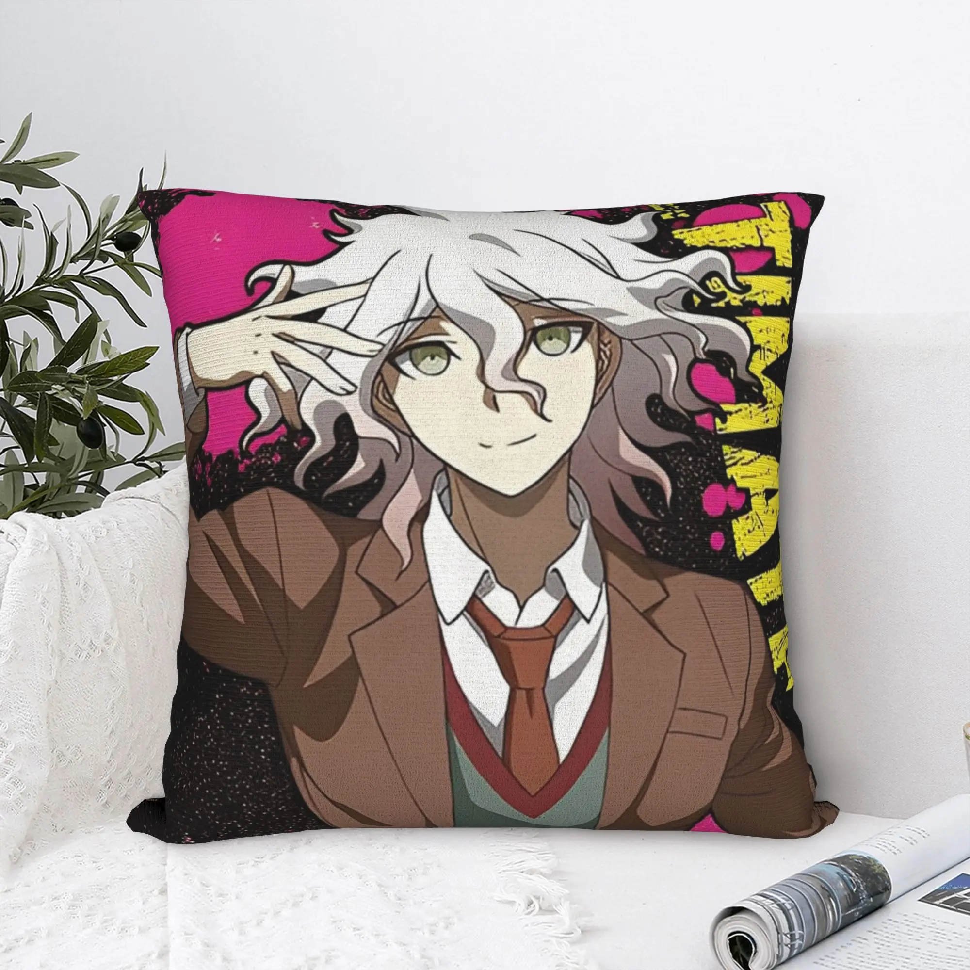 Printed Danganronpa Nagito Komaeda Pillowcase Polyester Cushion Cover Gift Game Anime Throw Pillow Case Cover Home Zippered