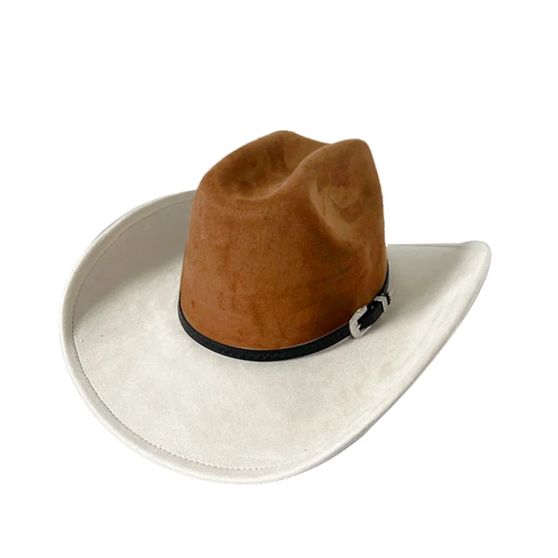 Two tone color blocked faux suede cowboy hat Autumn and Winter Women's Felt Hat Cowboy Hat British Style Retro Men's Gorras