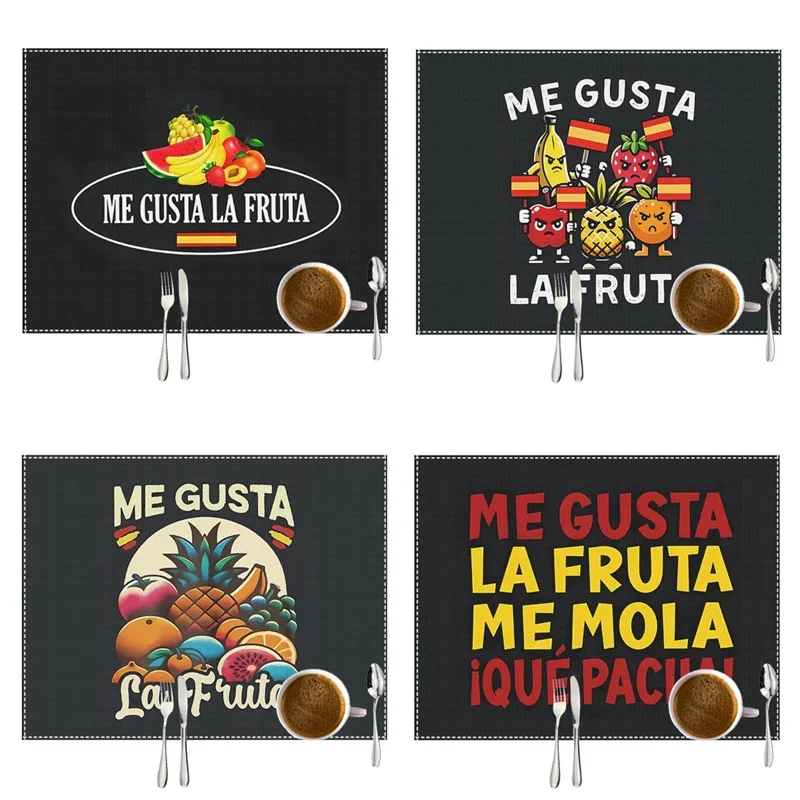 Me Gusta La Fruta España Print Table Mat for Dining Table L Like Fruit Waterproof Cup Coaster Non-slip Placemat Kitchen Dish Pad