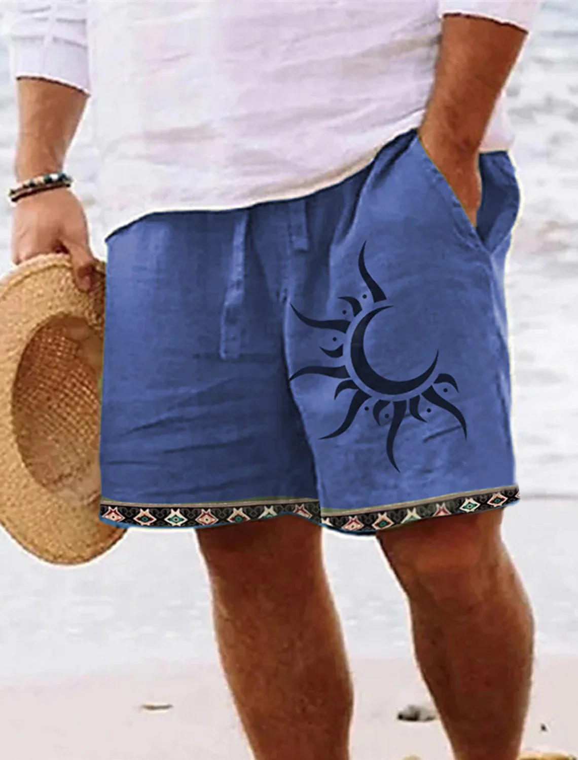 Pantalones cortos Retro con estampado 3D de media luna para hombre, Shorts transpirables de verano para Fitness, novedad de 2024