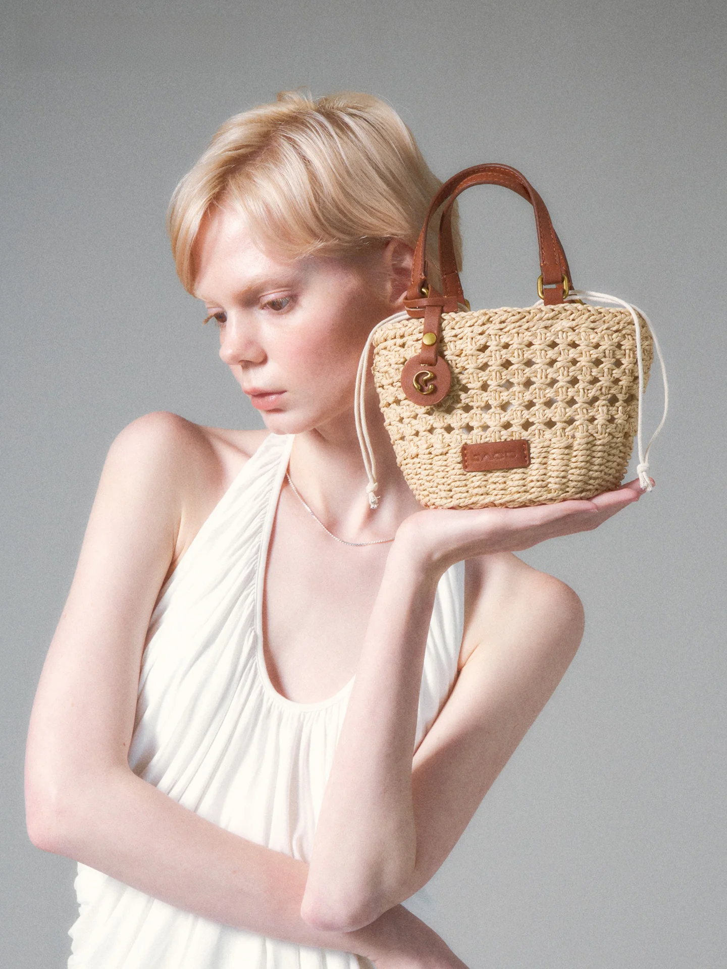 JACD X Sun Zhenni Straw Woven Bag Handcrafted Basket Design Crossbody Shoulder Bag Women's Handbag Soft Leather Strap