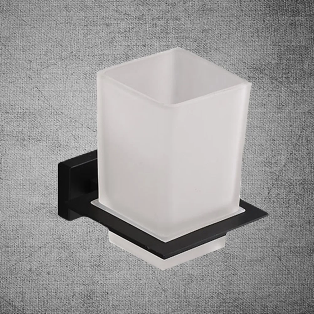 

Toothbrush Holder with Solid Base Toothbrush Set Zinc Alloy Bracket with Square Cup for Bathroom Kitchen (Black)