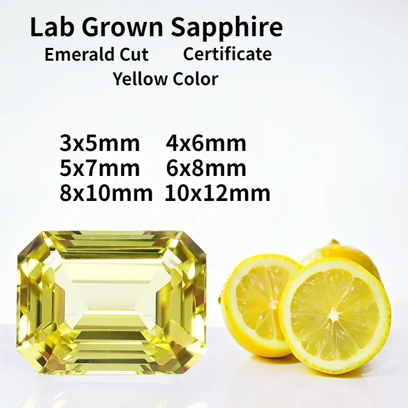

Top Lab Grown Sapphire Yellow Color Emerald Cut Gemstones for Charms DIY Ring Necklace Earrings Materials Selectable Report