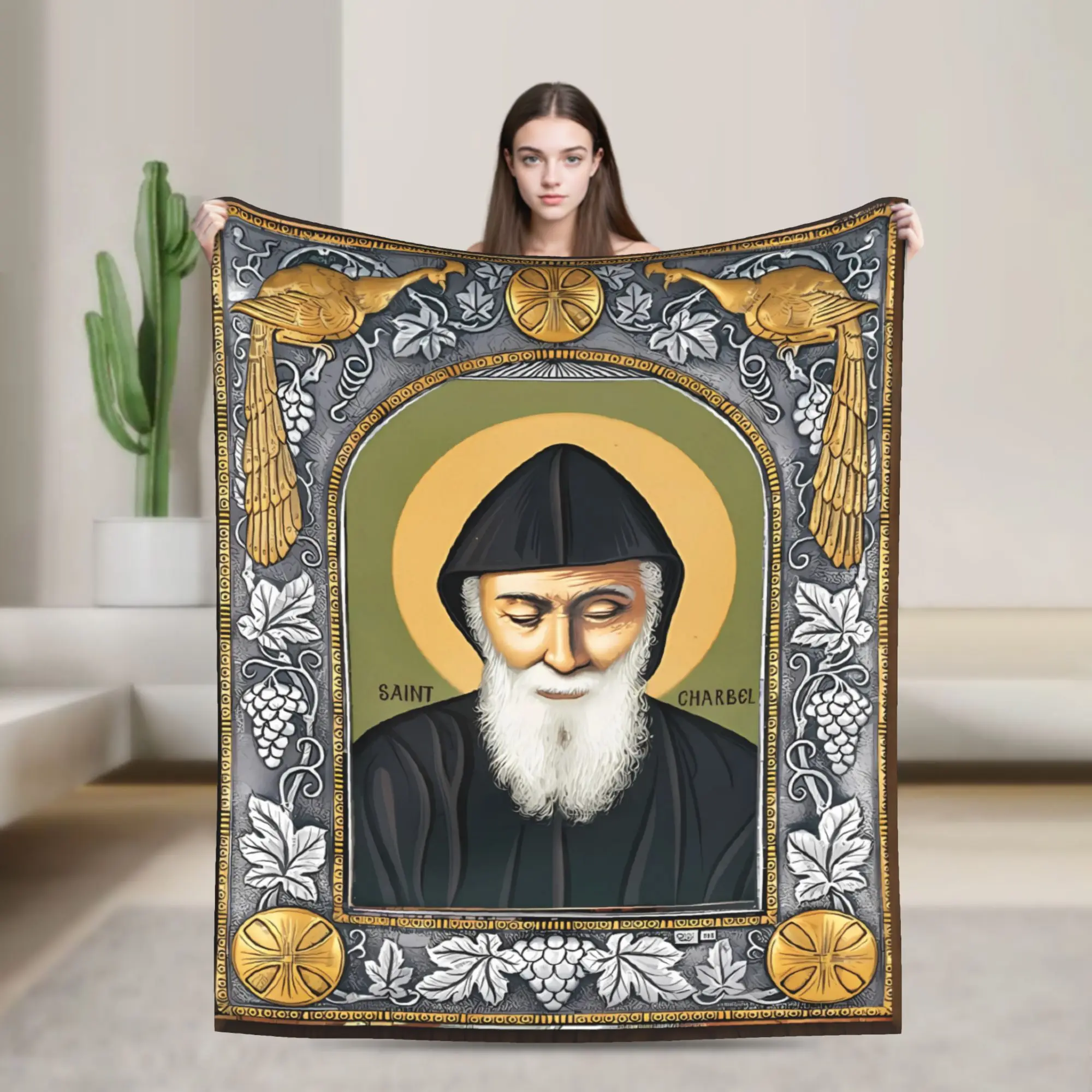 Majestic Saint Charbel Mountain Sunset Flannel Blanket  Warm Throw Blanket for Home Decor Airplane Bedspread Sofa Bed Cover