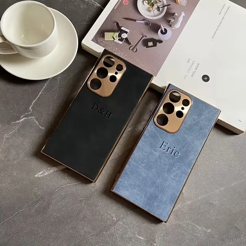 Personalisierte, individuell gestaltete Handyhülle mit Heißprägung für Samsung Galaxy S25 S24 S23 S22 Ultra Plus aus Kunstleder.