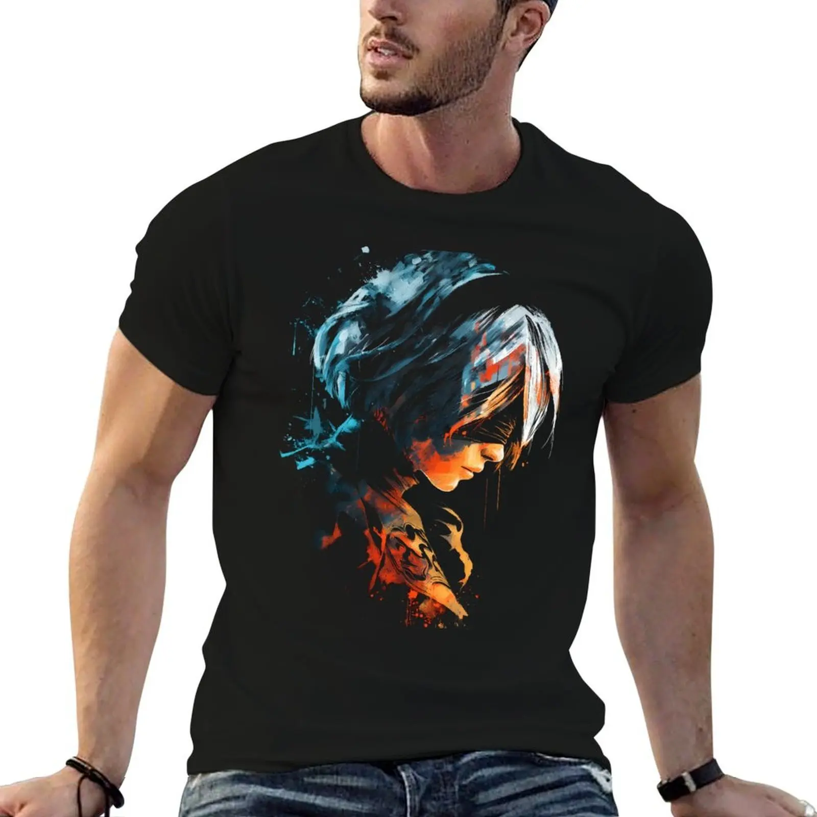 2B YoRHa No.2 Nier Automata Print design T-Shirt man clothes Funny t-shirts plain white t shirts men