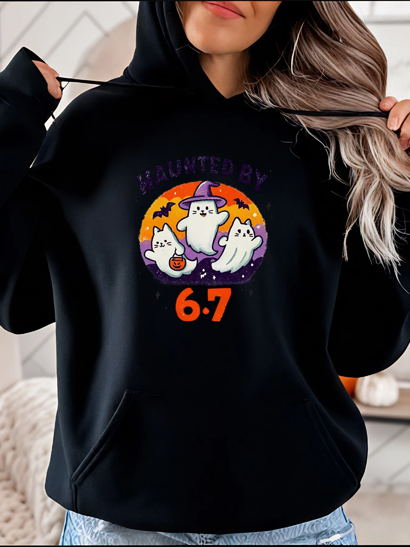 

Halloween Hoodie Ghost Cats Printed Sweatshirt Women's Casual Halloween Costume Outfit for Women
