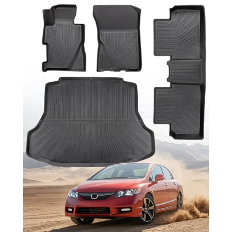 

Автомобильные коврики для Honda Civic 2006-2011 8-го поколения Si Sedan, черные, всепогодные, резиновые, из ТПЭ, на заказ, полный комплект, 5-местные, с ковриком в багажник, M