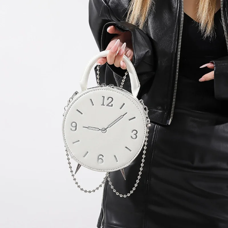

Shoulder Bag For Women PU Leather Waterproof Modern Clock Handbag Small Cell Phone Purse With 2 Way Zipper For Daily Use
