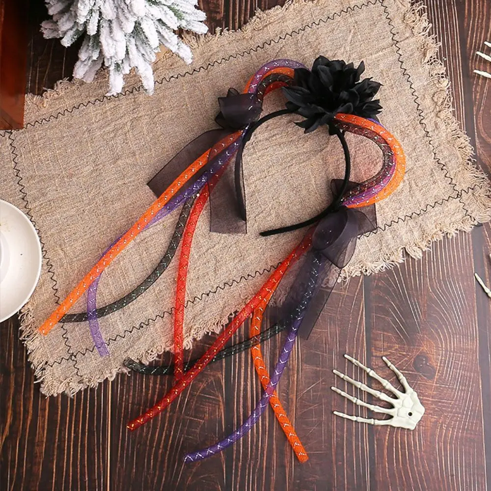 Spooky Halloween Mesh Cat Ear Hair Band Pigtail Crown Red And Black Cosplay Party Headband Ghost Festival Mesh