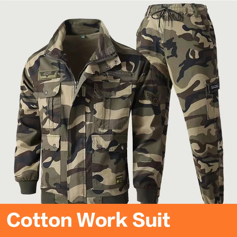 Autumn And Winter Men\'s Stretch Camouflage Set Construction Site Work Overalls Long Sleeve Outdoor Sports Travel Camping Jacket