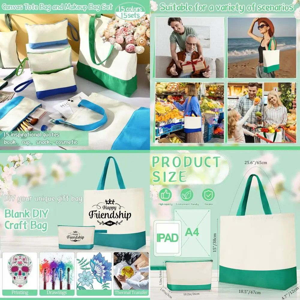 

Canvas Tote Bags with Zipper, 18.5 Reusable Cotton Shopping Bags for DIY Craft