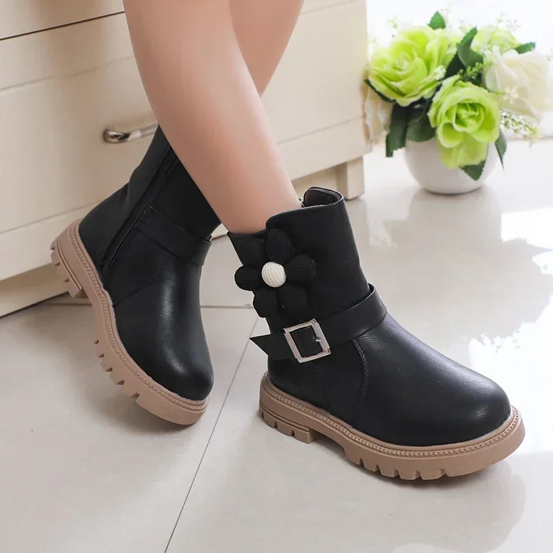 Spring Girls Boots Versatile Flowers Cute 2024 Toddler Shoes Breatheable Simple Non-slip Children Fashion Boots Drop Shipping