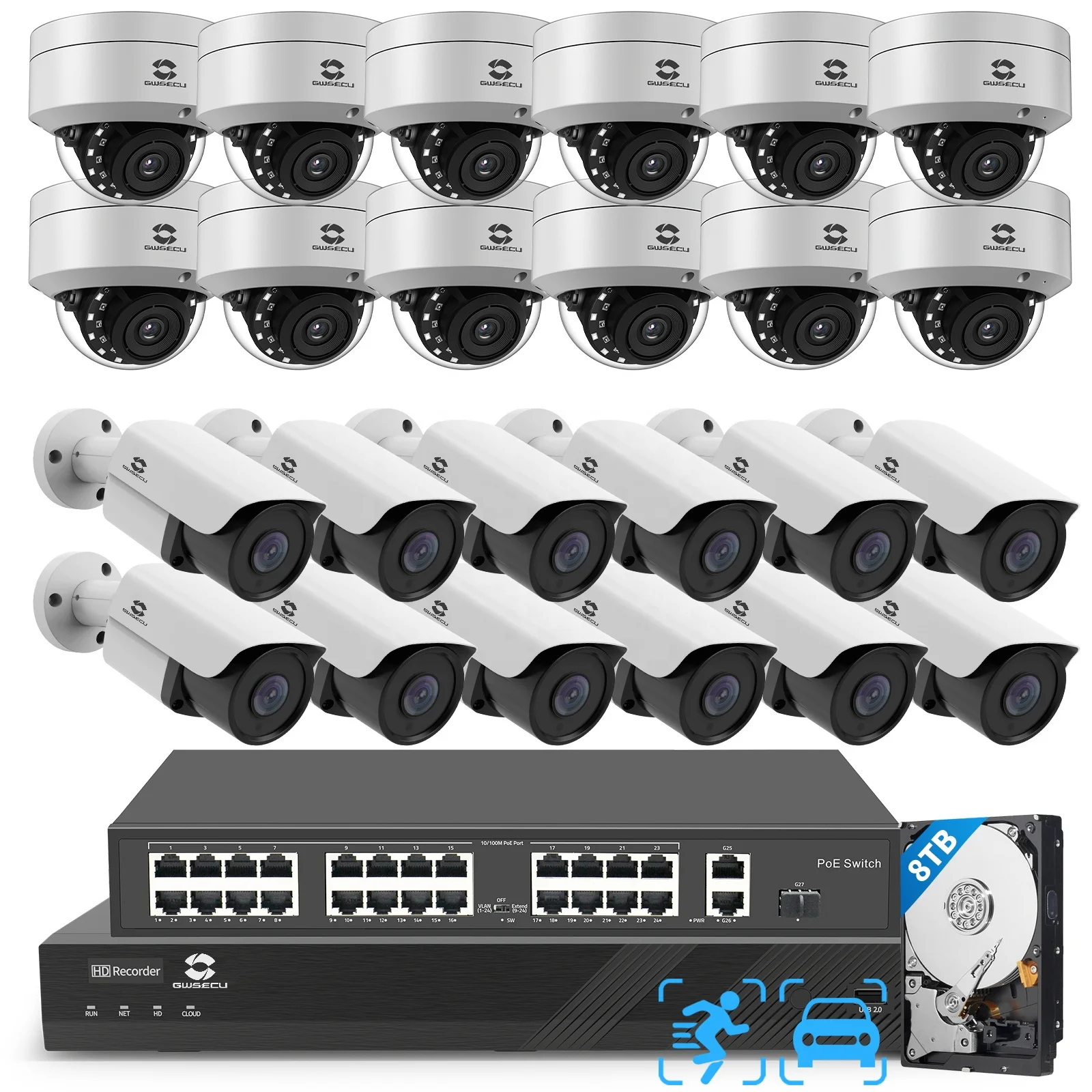5Mp Outdoor Indoor 32 Channel 24 Camera Business CCTV Security System Built-in Mic AI Human Vehicle Detection Mobile App View