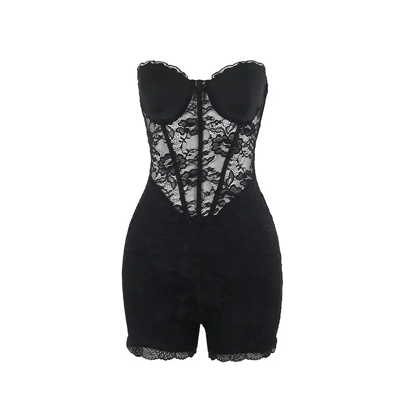 Summer New, Holiday Style Temperament Sexy Slim Tube Top Lotus Root Lace Jumpsuit Shorts Women Cw95946