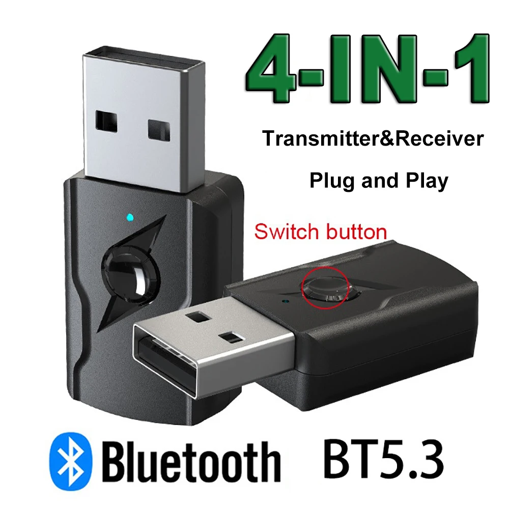 Adaptador inalámbrico 4 en 1 con Bluetooth 5,3, Dongle para PC, portátil, altavoz inalámbrico, transmisor y receptor de Audio