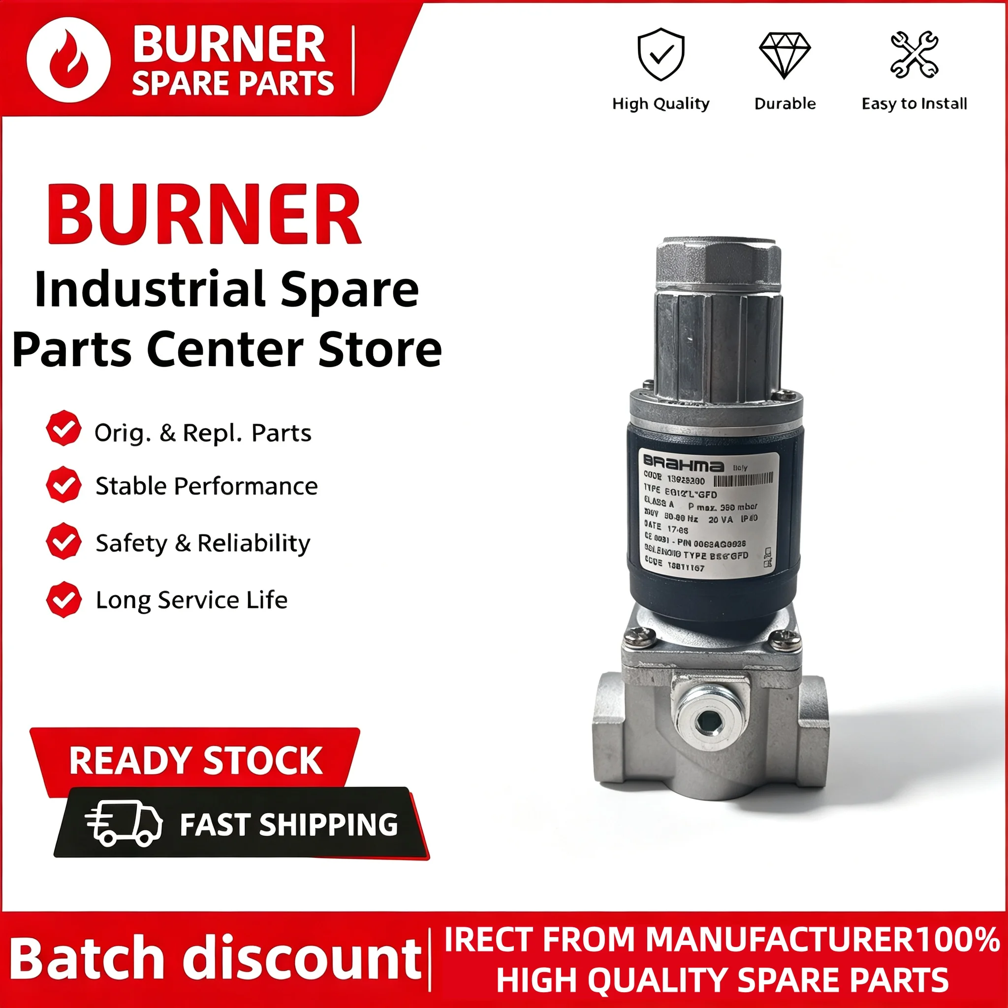 Original EG12LGFD DN15 Gas Solenoid Valve 500mbar Max Pressure Flow Adjustable Combustion Machine Control Fittings