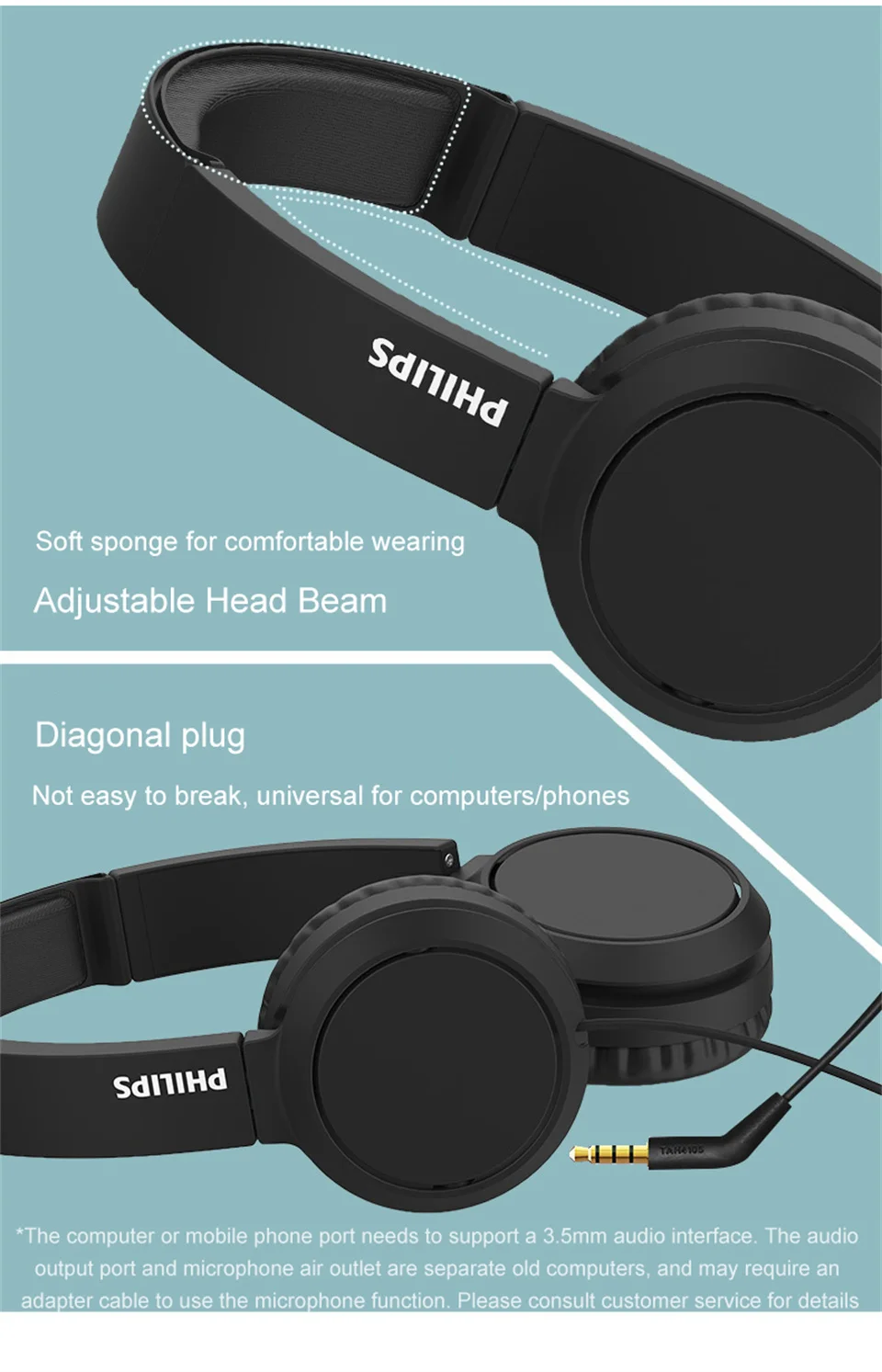 Philips TAH4105 Kabelgebundener 3,5-mm-Gaming-Kopfhörer, HiFi-Stereo, zusammenklappbar, praktische Kopfhörer, Online-Unterricht, Bildung, Lern-Headset – Detail 13