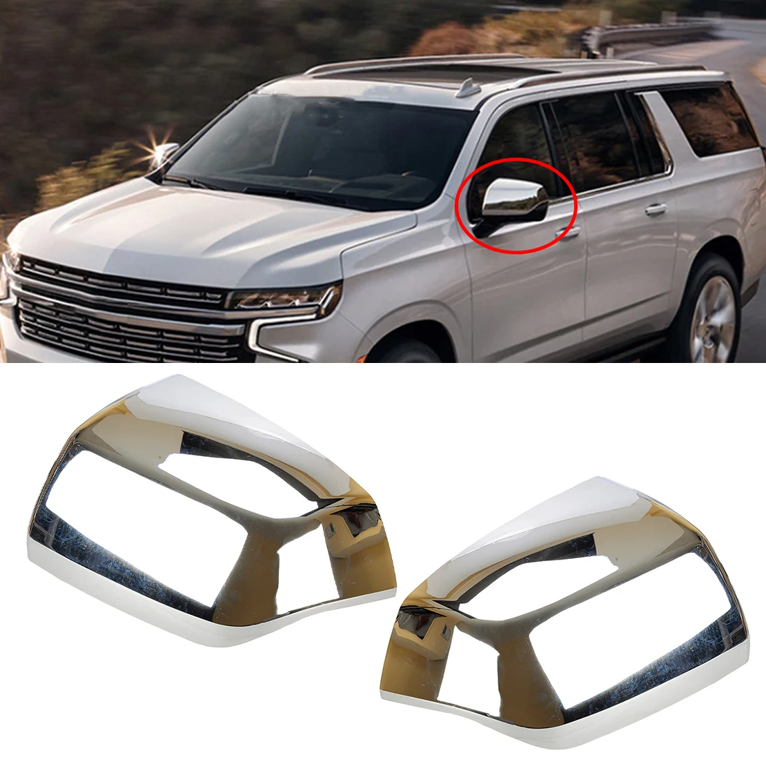 1 Pair Side Rear View Mirror Cover Cap Trim Chrome Style ABS Plastic Fit for Chevy Suburban Tahoe 2021 2022 2023