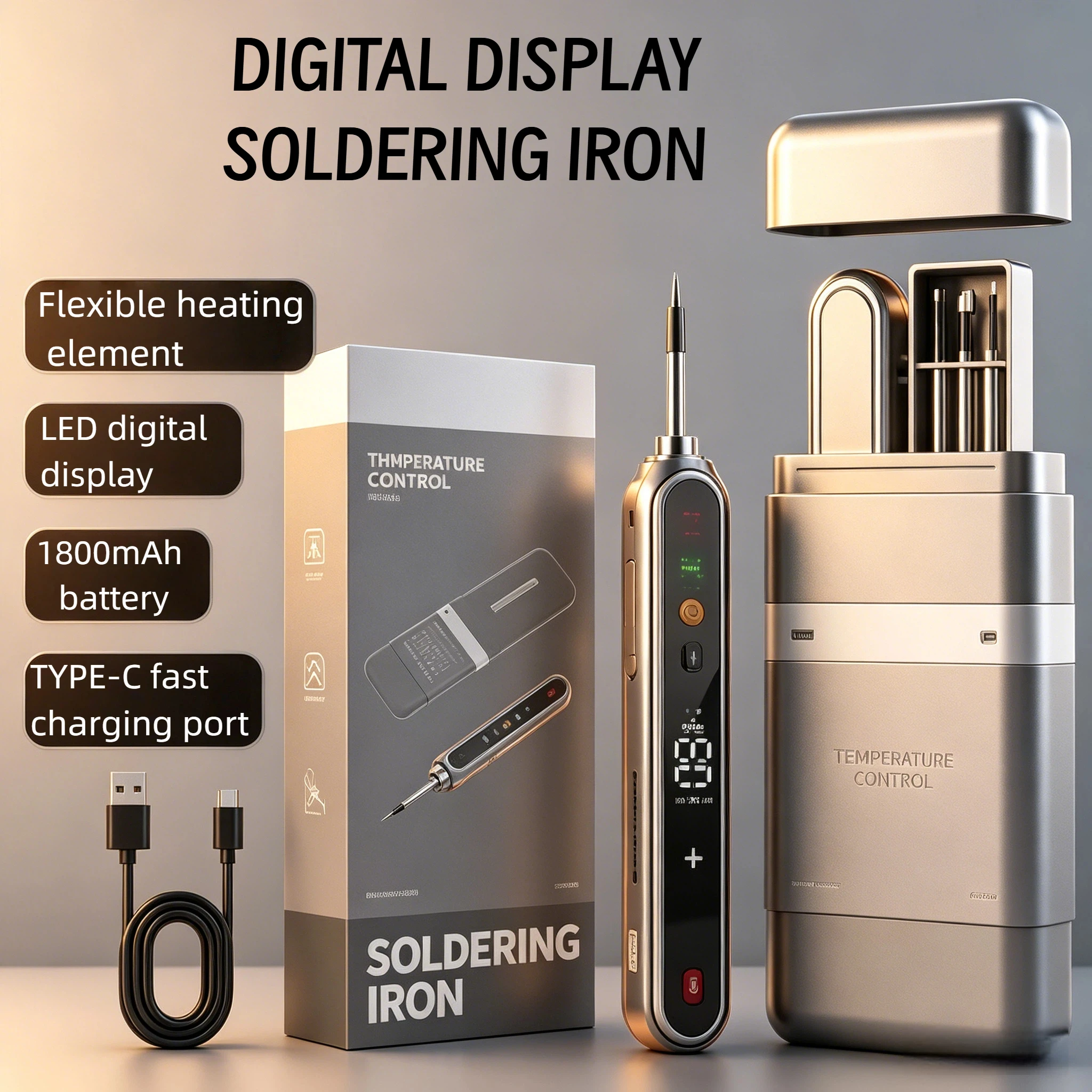 Kit de Soldadura Inalámbrico USB Inteligente con Temperatura Ajustable, Tipo C Digital, Herramienta de Reparación Portátil, Calentamiento Rápido 5V 3A