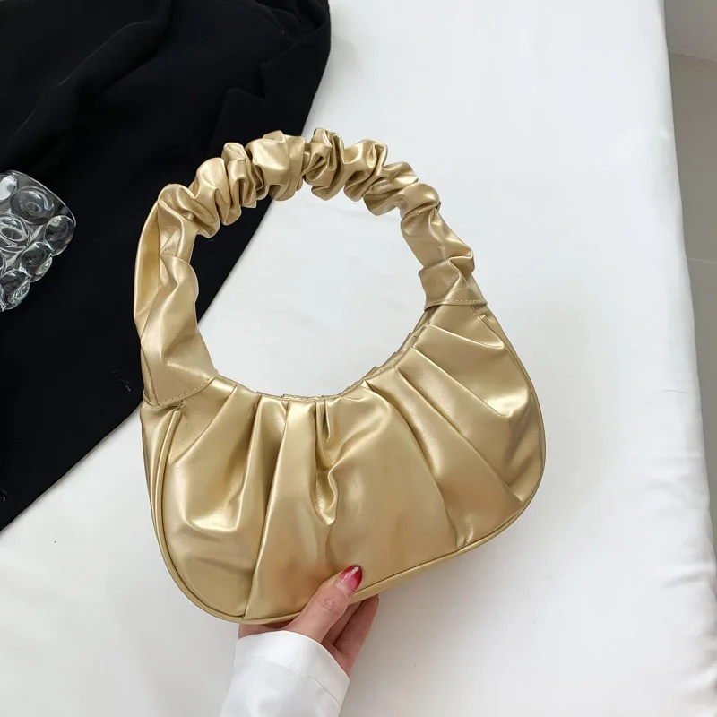 Pleated Women\'s Handbag for Women PU Cloud Bag Leisure Armpit Shopping Shoulder Bags Dumpling Handbag Female Hand Bags 2024