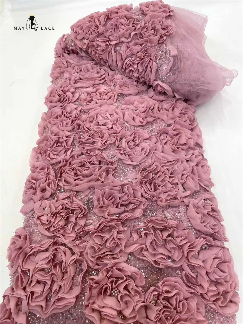 African 3D Luxury Sequins 2025 Latest Hot On Sale African French Gold Party Lace Fabric Tulle Nigerian Beads Fabric For Wedding