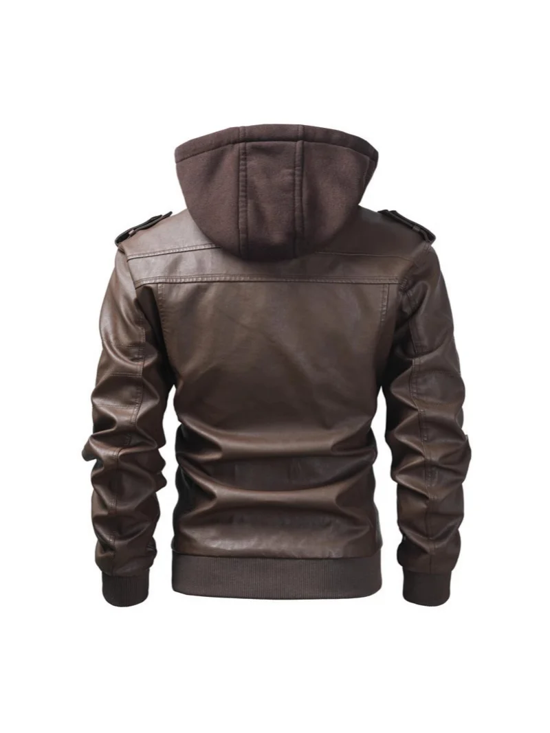 Men's Casual Hooded Leather Jacket 2025 Trendy Motorcycle Wear PU Leather for Large-Sized Middle-Aged And Young People