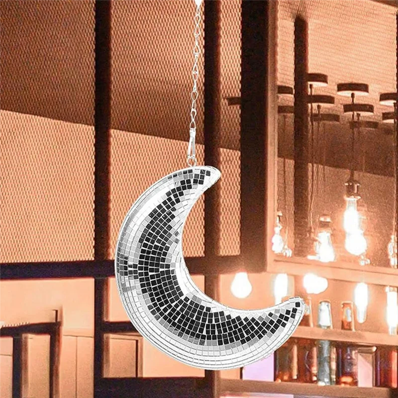 

-PQWN Disco Ball Moon Shape Hanging Mirror Ball With Chain Bar Ktv Dj Club Stage Birthday Party Disco Ball Decoration Durable